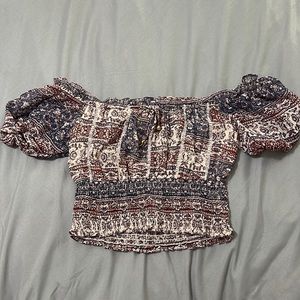 Printed Off The Shoulder Crop Top